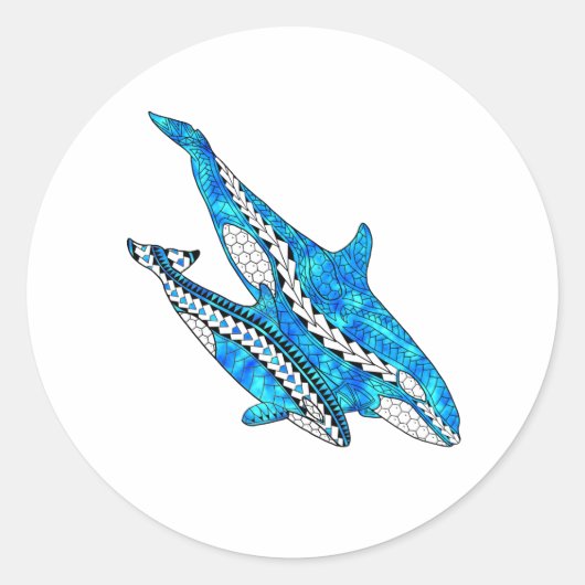 Tribal Orca Whales Ronde Sticker (Voorkant)