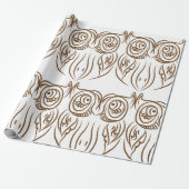 Tribal Owl Line Art Modern Bruin Abstract Cadeaupapier (Uitgerold)