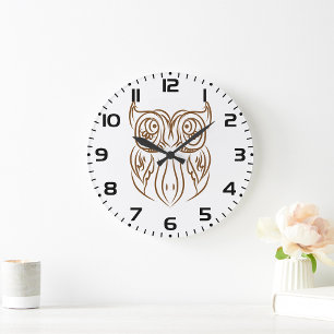 Tribal Owl Line Art Modern Bruin Abstract Grote Klok