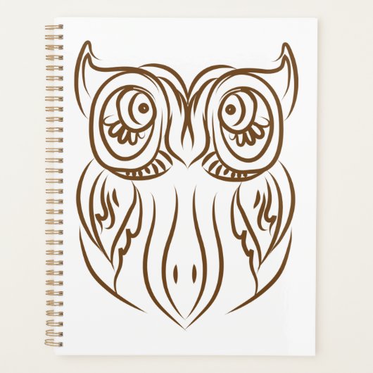Tribal Owl Line Art Modern Bruin Abstract Planner (Voorkant)