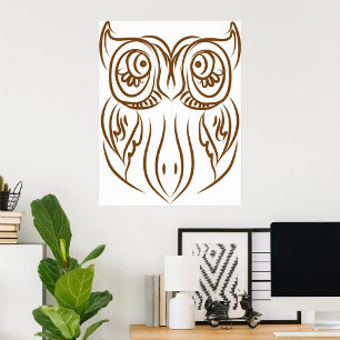 Tribal Owl Line Art Modern Bruin Abstract Poster