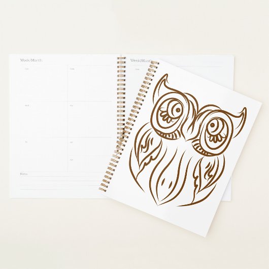 Tribal Owl Line Art moderne Brown Abstrait