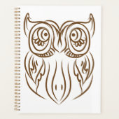 Tribal Owl Line Art moderne Brown Abstrait (Devant)