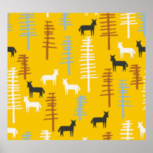 Tribal Paarden: Bos Retro Naadloos Poster