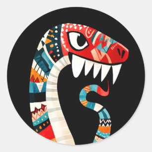 Tribal Patterned Snake met gedurfde kleuren en sch Ronde Sticker