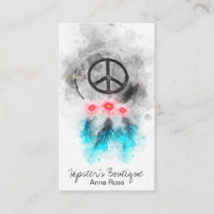** Tribal Peace Sign Feathers Flowers Grunge Boho Visitekaartje