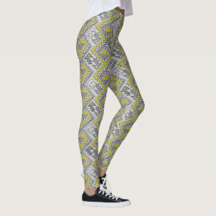 Tribal Peruviaanse Geometrische Peru Patroon Geel  Leggings