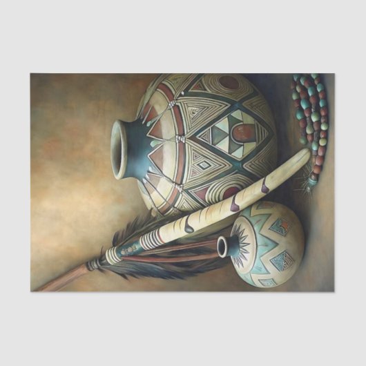 Tribal Pottery & Feather Staff Decoupage Tissuepapier (Voorkant)