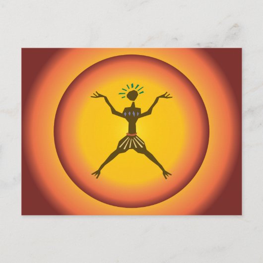 Tribal Primitief Man dat Zonneontwerp opblaast Briefkaart (Voorkant)