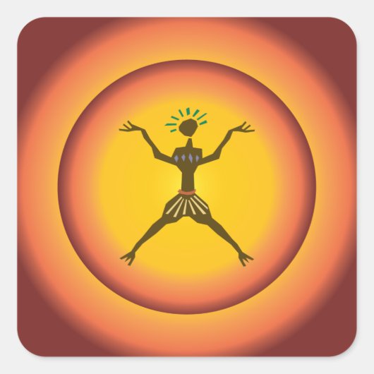 Tribal Primitief Man dat Zonneontwerp opblaast Vierkante Sticker (Voorkant)