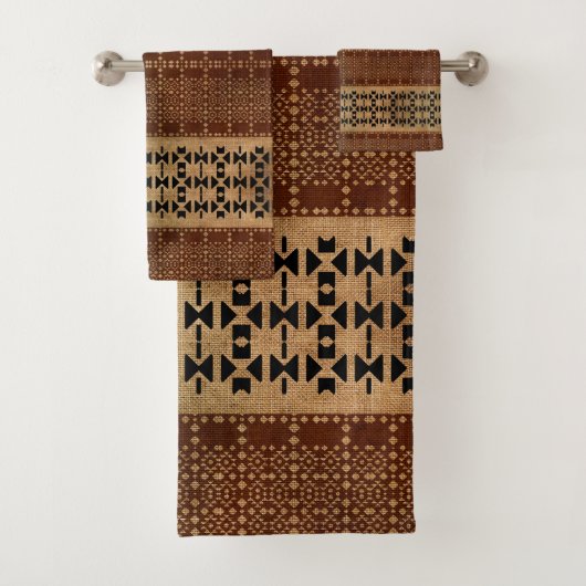 Tribal Rich Brown Mudcloth Bad Handdoek (Insitu)