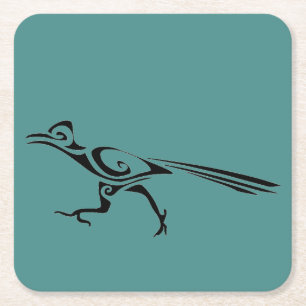 Tribal Roadrunner Silhouette Vierkante Kartonnen Onderzetter