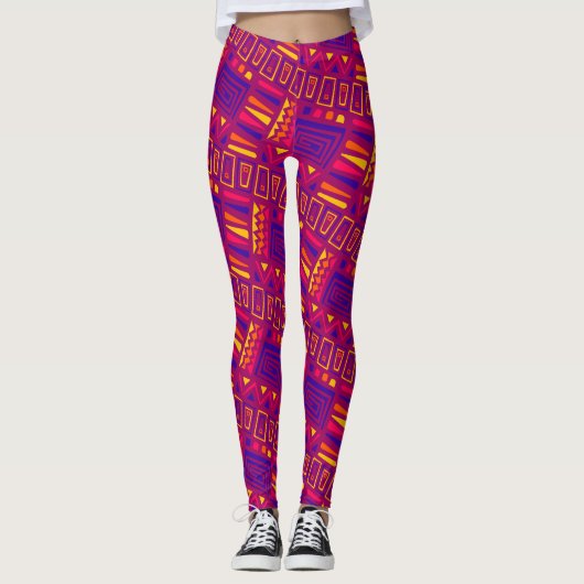 Tribal Roze Blauw Minimaal Patroon Leggings (Voorkant)