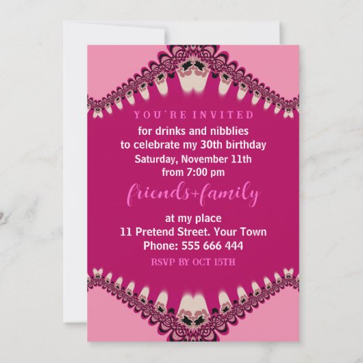 Tribal Roze graf Birthday Dinner Party Invitations Kaart (Achterkant)