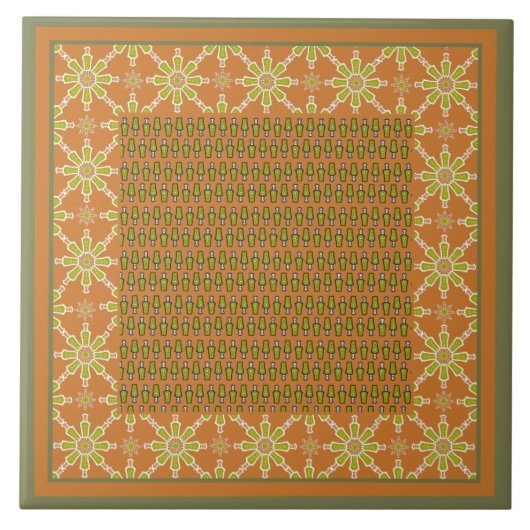 Tribal Rust Green Cream Pattern Ceramic Tegel Tegeltje (Voorkant)