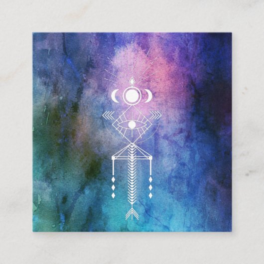 *~ * Tribal Sacred Waterverf Shaman Primal Aztec Vierkante Visitekaartje (Voorkant)