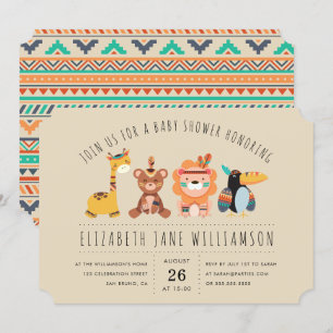 Tribal Safari Dieren Boy Baby shower Party Kaart