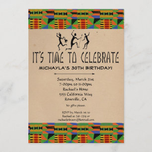 Tribal Safari Party Invite- Kente Cloth CUSTOM Kaart
