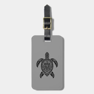 Tribal Sea Turtle, black on gray Bagagelabel