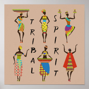 Tribal Spirit slogan Afrikaanse dames kleurrijk Poster