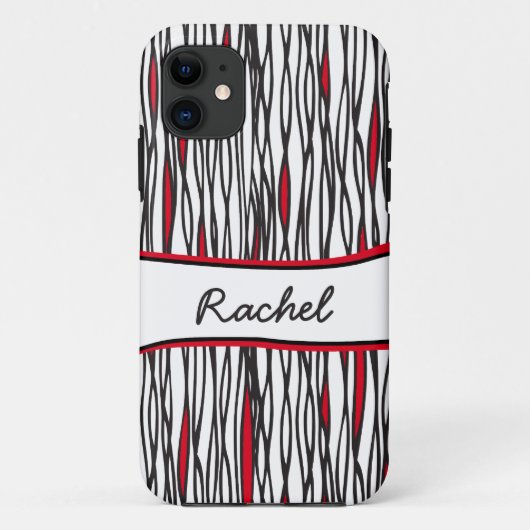 Tribal strepen zwart wit & rood naam iphone case (Achterkant)