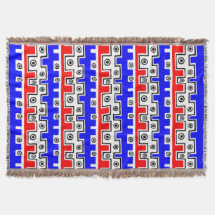 Tribal Style II - Rood, Blauw, Zwart en Wit Deken