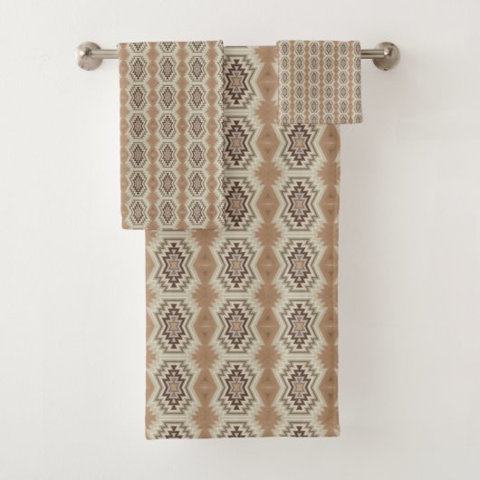 Tribal Tan Brown Patroon Bad Handdoek (Insitu)
