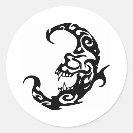 Tribal Tattoo Evil Moon Ronde Sticker (Voorkant)