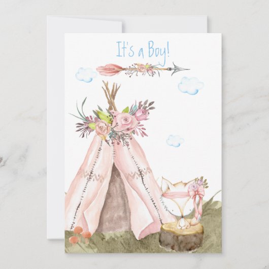 ** Tribal Teepee Boho Woodland Fox Forest Boy Kaart (Voorkant)