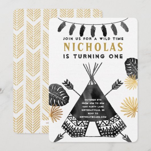 Tribal Teepee Camping Birthday Invitation Kaart (Voorkant / Achterkant)