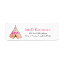 Tribal Teepee Roze Baby shower Etiket
