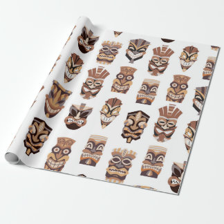 Tribal tiki-masker met houten mazen cadeaupapier
