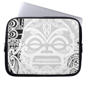 Tribal tiki totem gezichtsmasker tatodesign Polyne Laptop Sleeve
