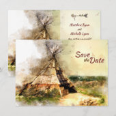 Tribal Tipi en Heart Arrow Boho Teepee Wedding Save The Date (Voorkant / Achterkant)