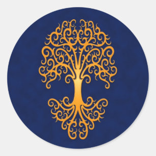 Tribal Tree of Life Golden Blue Ronde Sticker