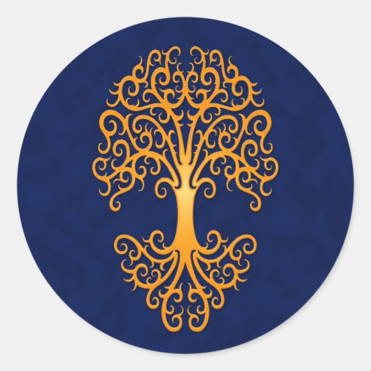 Tribal Tree of Life Golden Blue Ronde Sticker (Voorkant)