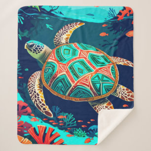 Tribal Tropical Zee Turtle Sherpa Deken