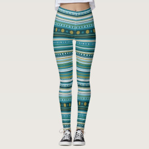 Tribal Turquoise Bleu Motif rayures Leggings