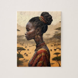 Tribal vrouw kijken over haar Afrikaanse landschap Legpuzzel