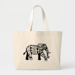 Tribal Walking Elephant Grote Tote Bag