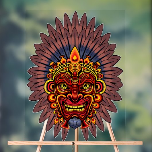 Tribal Warrior King ritueel masker Acryl Bord (Neutraal)