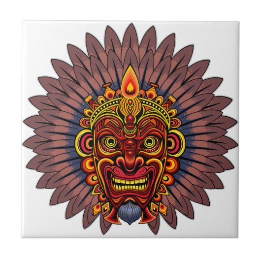 Tribal Warrior King ritueel masker Tegeltje (Voorkant)