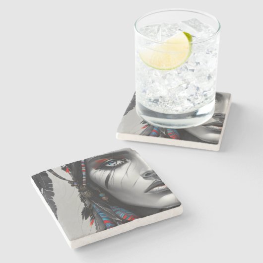 Tribal Warrior Stenen Onderzetter (Zijkant)