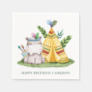 Tribal Waterverf Hippo Safari Happy Birthday Servet