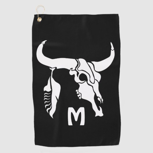 Tribal White Longhorn Bull Skull w White Feather Golfhanddoek (Voorkant)