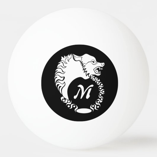 Tribal White Wolf Head Silhouette Laurel Monogram Pingpongballen (Achterkant)