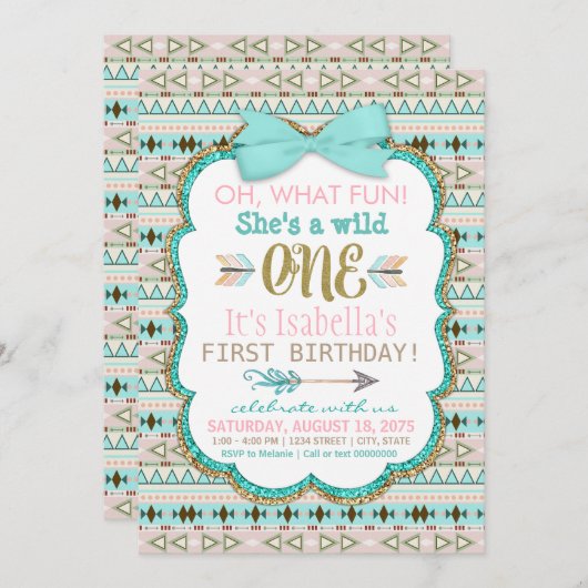 Tribal Wild One verjaardagsfeestje uitnodiging (Voorkant / Achterkant)