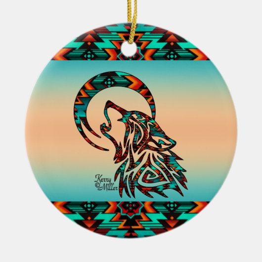 Tribal Wolf Ceramic Ornament (Voorkant)