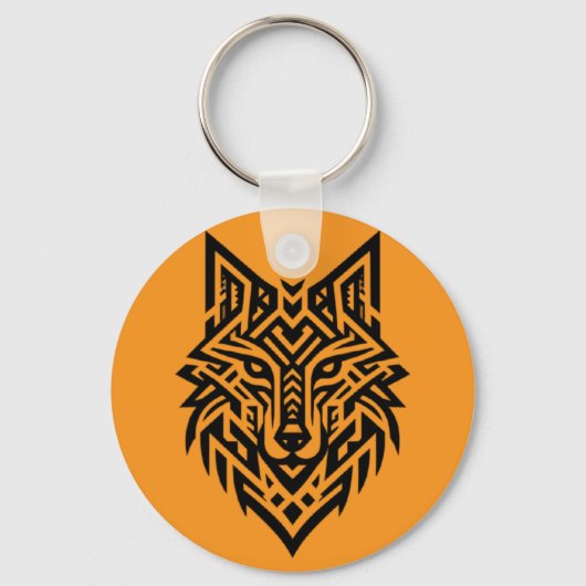 Tribal Wolf Head Keychain – Bold & Wild Style (Voorkant)