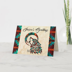 Tribal Wolf Holiday Card Feestdagen Kaart